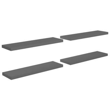 Stylish Floating Wall Shelves - High Gloss Grey (4 pcs)