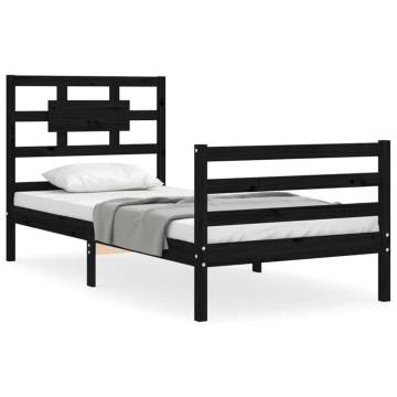 Black Bed Frame with Headboard - Solid Wood 90x200 cm | HipoMarket