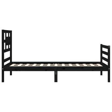 Black Bed Frame with Headboard - Solid Wood 90x200 cm | HipoMarket