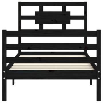 Black Bed Frame with Headboard - Solid Wood 90x200 cm | HipoMarket