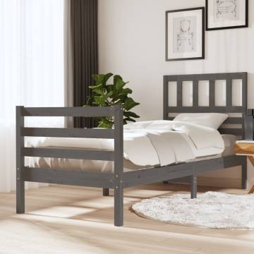 Grey Solid Wood Bed Frame 90x200 cm - Stylish & Durable