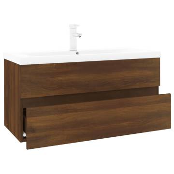 Stylish Brown Oak Sink Cabinet with Built-in Basin | Hipomarket