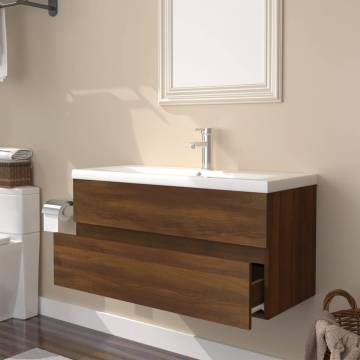 Stylish Brown Oak Sink Cabinet with Built-in Basin | Hipomarket