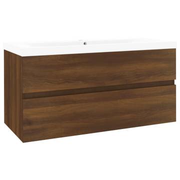 Stylish Brown Oak Sink Cabinet with Built-in Basin | Hipomarket