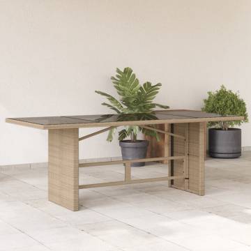 Garden Table with Glass Top Beige - 190x80 cm Poly Rattan