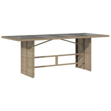 Garden Table with Glass Top Beige - 190x80 cm Poly Rattan