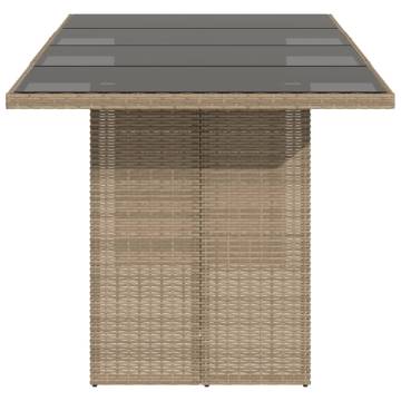 Garden Table with Glass Top Beige - 190x80 cm Poly Rattan