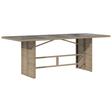 Garden Table with Glass Top Beige - 190x80 cm Poly Rattan