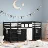 Kids' Loft Bed with Curtains White&Black 80x200cm Solid Wood Pine Colour black Size 80 x 200 cm 