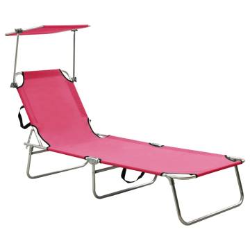 Folding Sun Lounger with Canopy - Magento Pink | HipoMarket