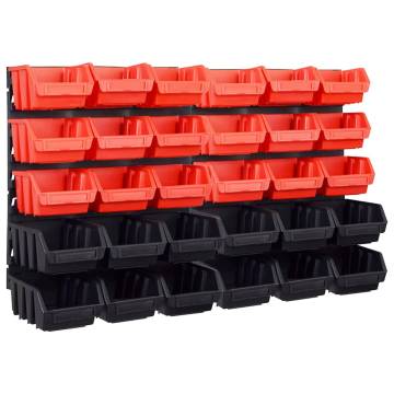 32 Piece Storage Bin Kit with Wall Panels - Red & Black