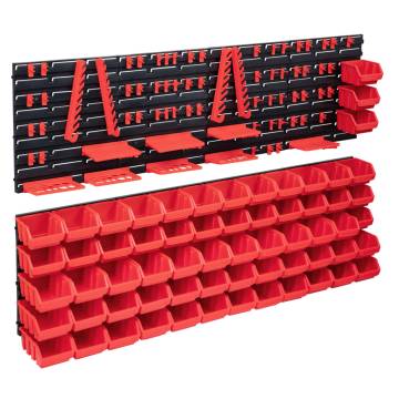 141 Piece Storage Bin Kit with Wall Panels - Red & Black