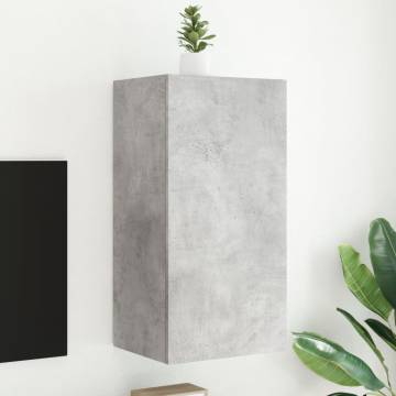 TV Wall Cabinet with LED Lights - Concrete Grey 40.5x35x80 cm