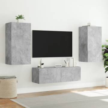 TV Wall Cabinet with LED Lights - Concrete Grey 40.5x35x80 cm