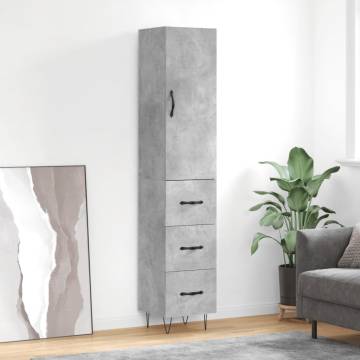 Stylish Highboard in Concrete Grey | 34.5x34x180 cm