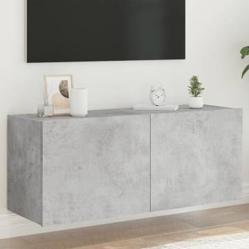 TV Wall Cabinet with LED Lights - Concrete Grey - 100x35x41 cm