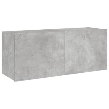 TV Wall Cabinet with LED Lights - Concrete Grey - 100x35x41 cm