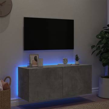 TV Wall Cabinet with LED Lights - Concrete Grey - 100x35x41 cm