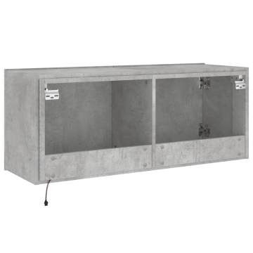 TV Wall Cabinet with LED Lights - Concrete Grey - 100x35x41 cm