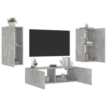 3 Piece TV Wall Cabinets with LED Lights - Concrete Grey