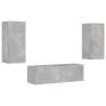 3 Piece TV Wall Cabinets with LED Lights - Concrete Grey