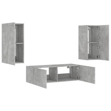 3 Piece TV Wall Cabinets with LED Lights - Concrete Grey