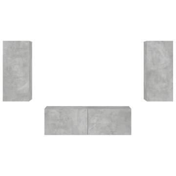 3 Piece TV Wall Cabinets with LED Lights - Concrete Grey