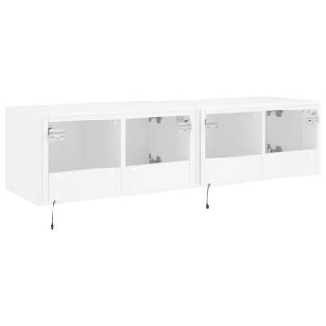 White TV Wall Cabinets with LED Lights - 2 pcs - 60x35x31 cm