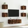 5 Piece TV Wall Cabinets with LED Lights in Smoked Oak