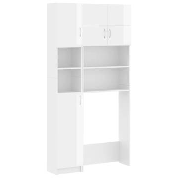 High Gloss White Washing Machine Cabinet Set - Stylish Storage