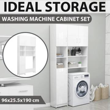 High Gloss White Washing Machine Cabinet Set - Stylish Storage