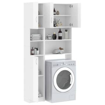 High Gloss White Washing Machine Cabinet Set - Stylish Storage