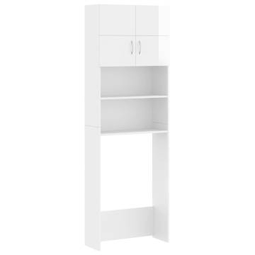 High Gloss White Washing Machine Cabinet Set - Stylish Storage