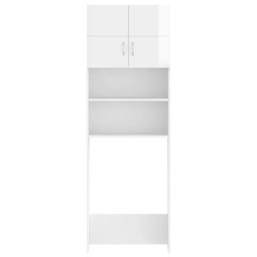 High Gloss White Washing Machine Cabinet Set - Stylish Storage