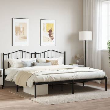 Black Metal Bed Frame with Headboard - 200x200 cm