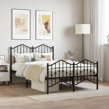 Black Metal Bed Frame with Headboard & Footboard - 120x190 cm