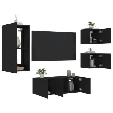 5 Piece LED Black TV Wall Units | Stylish Engineered Wood Units