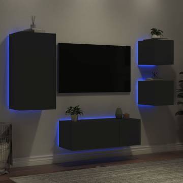 5 Piece LED Black TV Wall Units | Stylish Engineered Wood Units