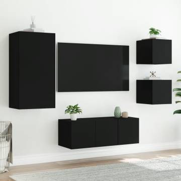 5 Piece LED Black TV Wall Units | Stylish Engineered Wood Units