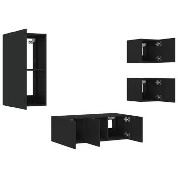 5 Piece LED Black TV Wall Units | Stylish Engineered Wood Units