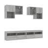 6 Piece TV Wall Cabinet Set with LED Lights - Grey Sonoma