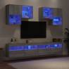 6 Piece TV Wall Cabinet Set with LED Lights - Grey Sonoma