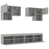 6 Piece TV Wall Cabinet Set with LED Lights - Grey Sonoma