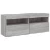 6 Piece TV Wall Cabinet Set with LED Lights - Grey Sonoma