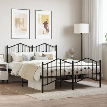 Black Metal Bed Frame with Headboard & Footboard - Double 135x190 cm