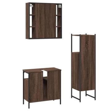 3 Piece Bathroom Cabinet Set - Brown Oak | HipoMarket UK