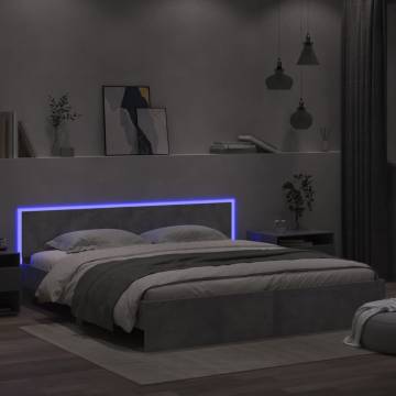 Stylish Concrete Grey Bed Frame with LED – 200x200 cm