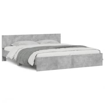 Stylish Concrete Grey Bed Frame with LED – 200x200 cm