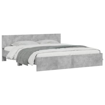 Stylish Concrete Grey Bed Frame with LED – 200x200 cm