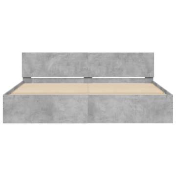 Stylish Concrete Grey Bed Frame with LED – 200x200 cm